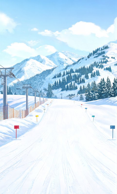 A ski slope with mountains