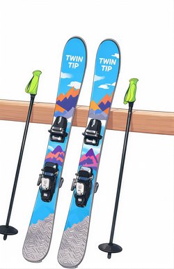 A pair of skis and poles