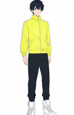 An anime boy in a yellow jacket