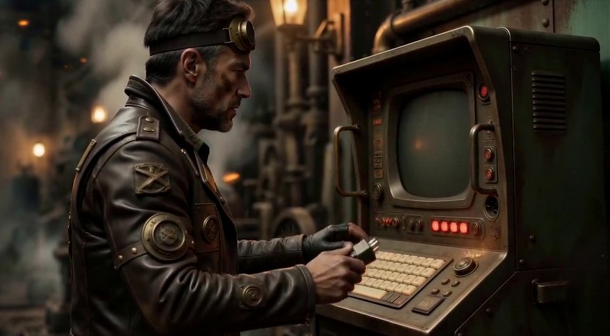 The mechanic pulls a plug from the terminal; the screen goes dark