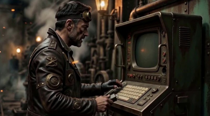 The mechanic looks at the terminal again; its screen is still dark